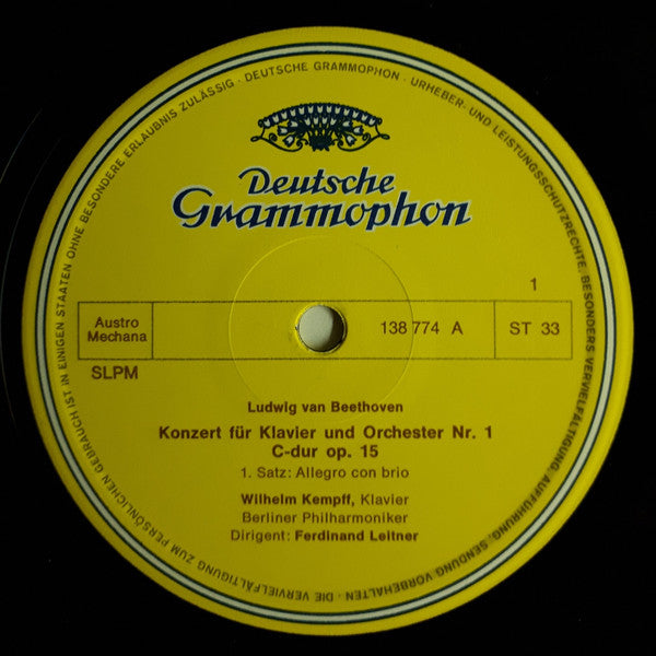 Ludwig van Beethoven – Wilhelm Kempff · Berliner Philharmoniker · Ferdinand Leitner : Klavierkonzert Nr. 1 C-dur (LP)