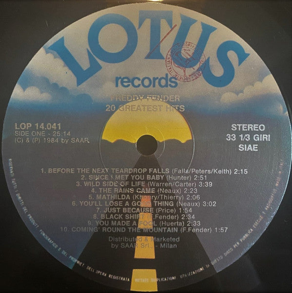 Freddy Fender (2) : 20 Greatest Hits (LP, Comp)