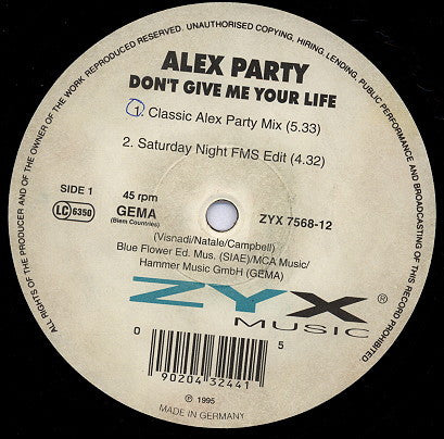 Alex Party : Don't Give Me Your Life (12")