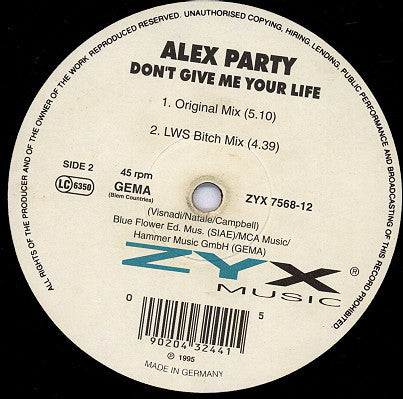 Alex Party : Don't Give Me Your Life (12")