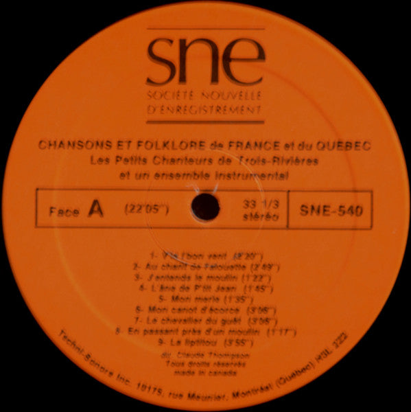 Maîtrise de La Cathédrale de Trois-Rivières : Chansons Et Folklore De France Et Du Québec (LP, Album)