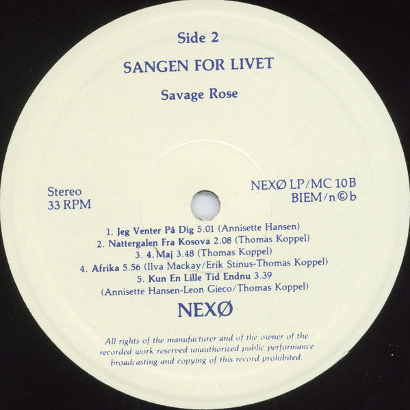 Savage Rose : Sangen For Livet (LP, Album, RP, 110)