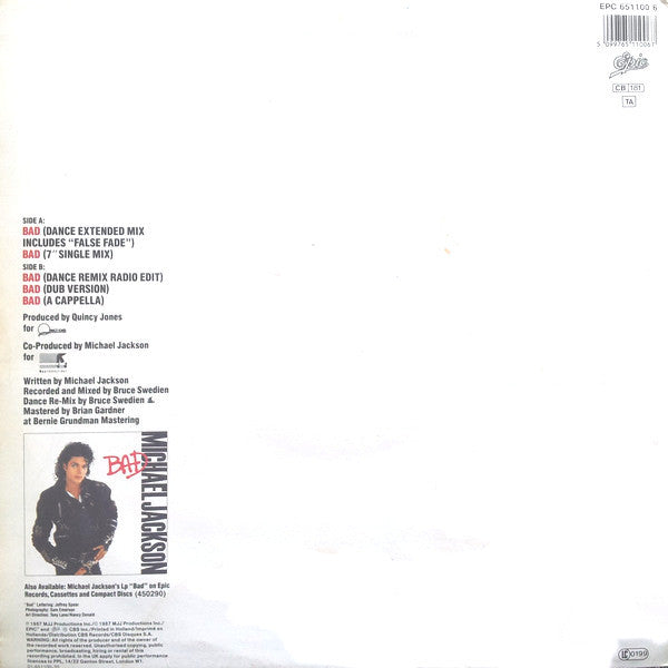Michael Jackson : Bad (12", Maxi)
