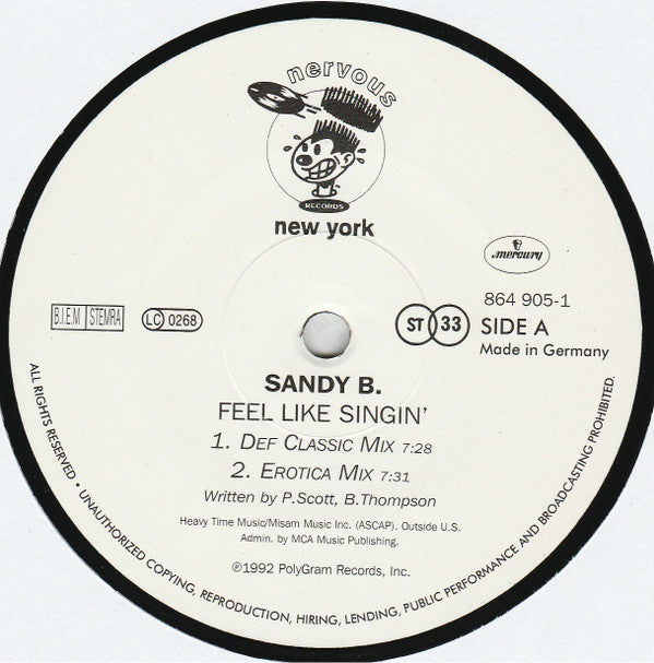 Sandy B : Feel Like Singin' (12")