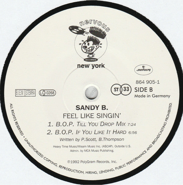 Sandy B : Feel Like Singin' (12")