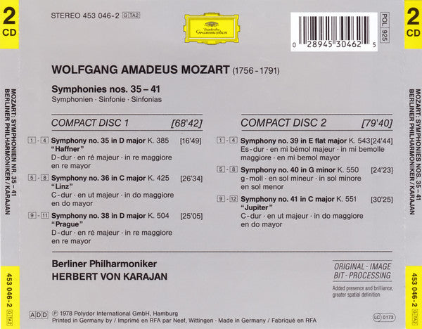 Wolfgang Amadeus Mozart, Herbert von Karajan, Berliner Philharmoniker : Symphonies Nos. 35–41  (2xCD, Comp, RE, RM, Son)