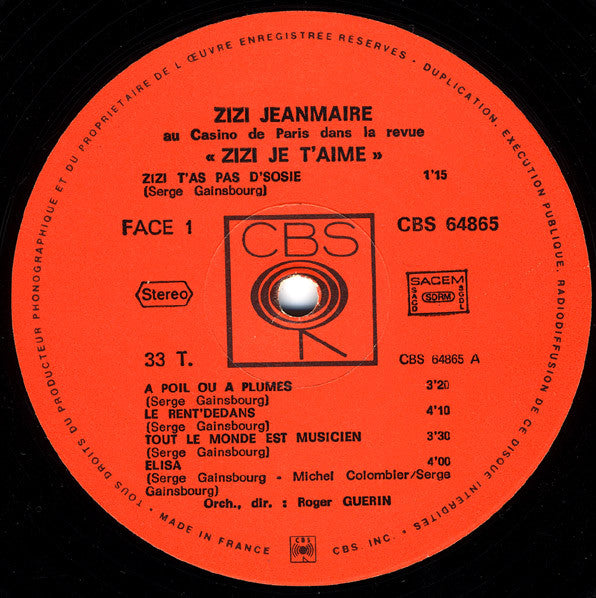 Zizi Jeanmaire : Zizi Je T'Aime (LP, Album, Ora)