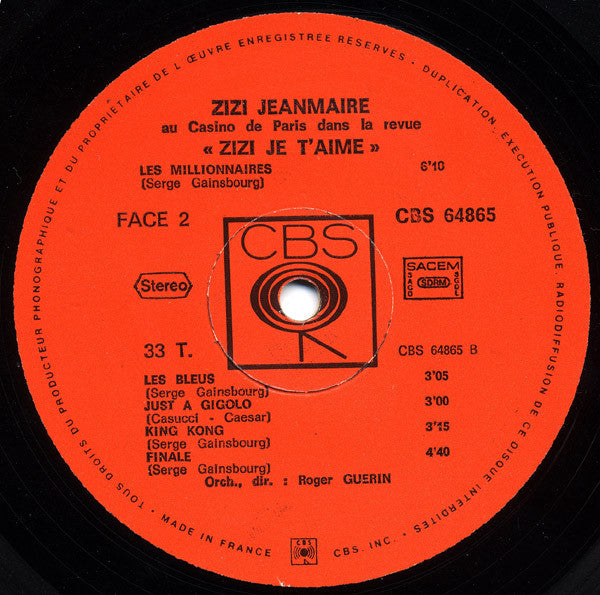 Zizi Jeanmaire : Zizi Je T'Aime (LP, Album, Ora)