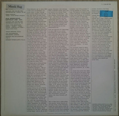 Max Bruch / Felix Mendelssohn-Bartholdy - Yehudi Menuhin - Philharmonia Orchestra - Walter Susskind - Efrem Kurtz : Violinkonzert G-Moll Op. 26 / Violinkonzert E-Moll Op. 64 (LP, RE, Red)