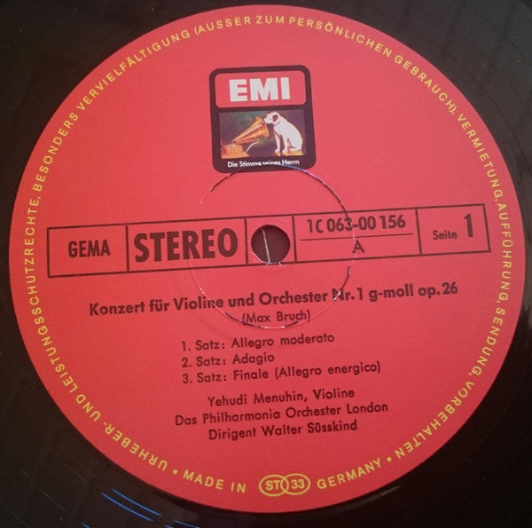 Max Bruch / Felix Mendelssohn-Bartholdy - Yehudi Menuhin - Philharmonia Orchestra - Walter Susskind - Efrem Kurtz : Violinkonzert G-Moll Op. 26 / Violinkonzert E-Moll Op. 64 (LP, RE, Red)