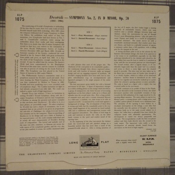 Antonín Dvořák - Philharmonia Orchestra, Rafael Kubelik : Symphony No. 2 In D Min. Op. 70 (LP, Album, Mono)