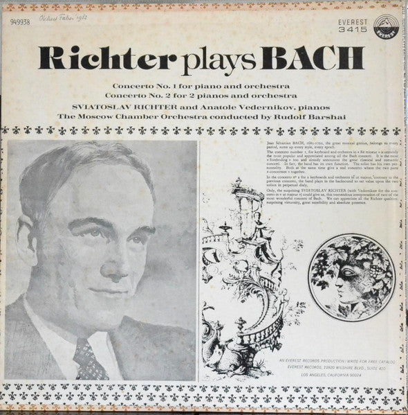 Johann Sebastian Bach, Anatoly Vedernikov, Sviatoslav Richter, Rudolf Barshai, Moscow Chamber Orchestra : Richter Plays Bach (LP)