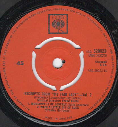 Rex Harrison, Julie Andrews With Stanley Holloway Book And Lyrics By Alan Jay Lerner Music By Frederick Loewe : Excerpts From "My Fair Lady" - Volume 2 (7", EP)