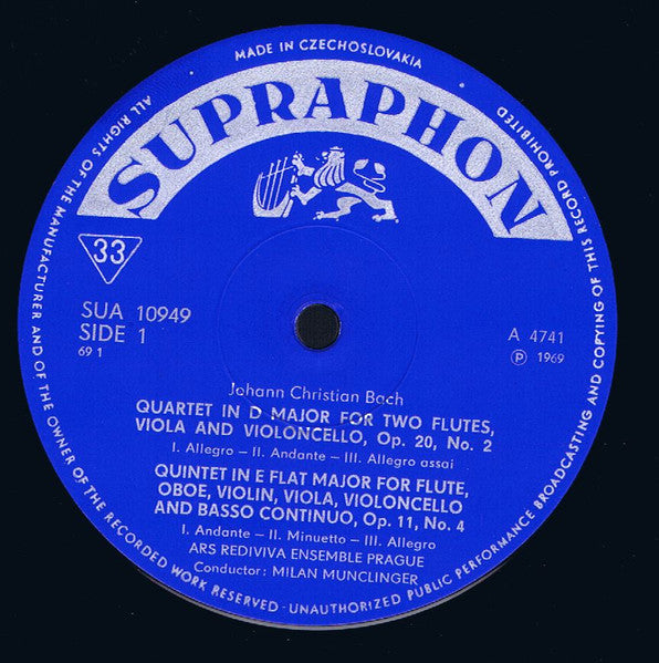 Wolfgang Amadeus Mozart, Johann Christian Bach, Ars Rediviva Ensemble : Flute- Quartet In D • Adagio And Rondo, Köch. 617 (Glasharmonica-Quintet) • Quartet In D Major • Quintet In E Major (LP, Mono)