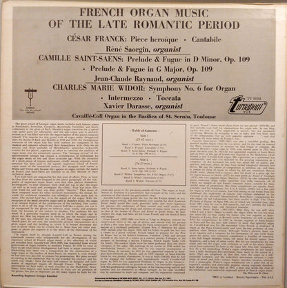 César Franck, Camille Saint-Saëns, Charles-Marie Widor : French Organ Music Of The Late Romantic Period (LP)