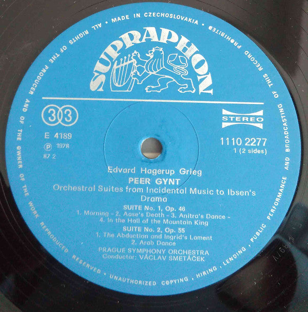 Edvard Grieg – The Prague Symphony Orchestra, Václav Smetáček : Peer Gynt / Sigurd Jorsalfar · Suites (LP, Album, RE)