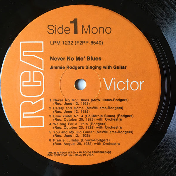 Jimmie Rodgers : Never No Mo' Blues (LP, Album, Mono, RE, Ora)