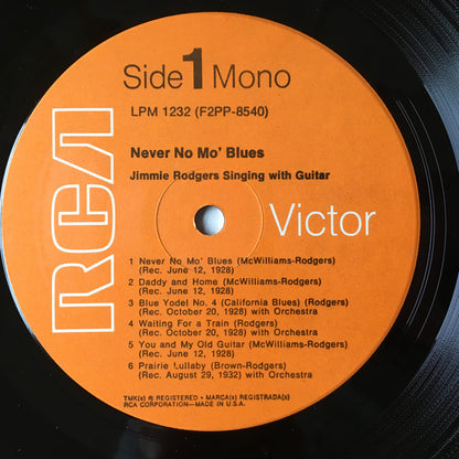Jimmie Rodgers : Never No Mo' Blues (LP, Album, Mono, RE, Ora)