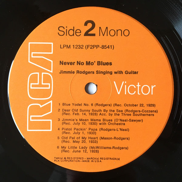 Jimmie Rodgers : Never No Mo' Blues (LP, Album, Mono, RE, Ora)
