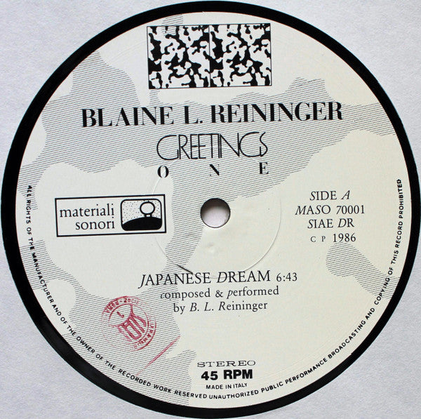 Blaine L. Reininger : Greetings One (12")