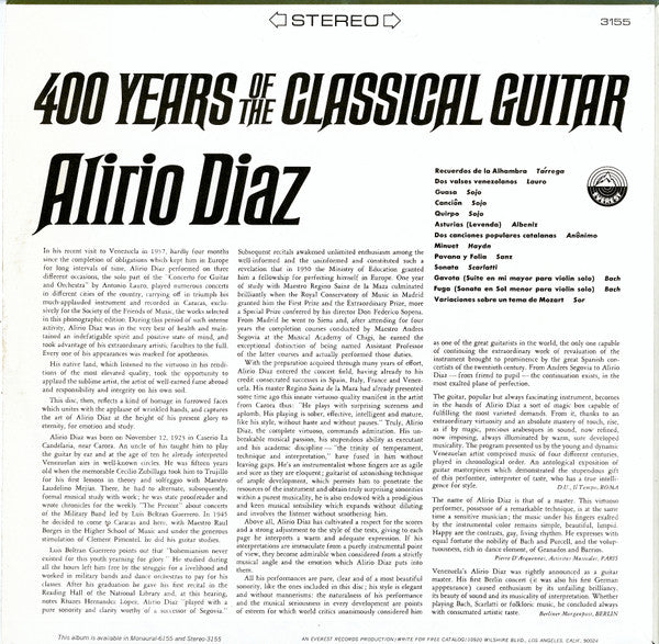 Alirio Díaz : 400 Years Of The Classical Guitar (LP, Album)