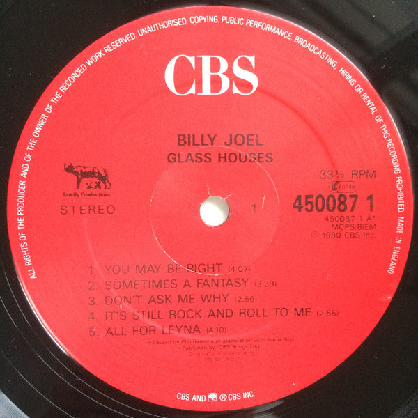 Billy Joel : Glass Houses (LP, Album, RE)