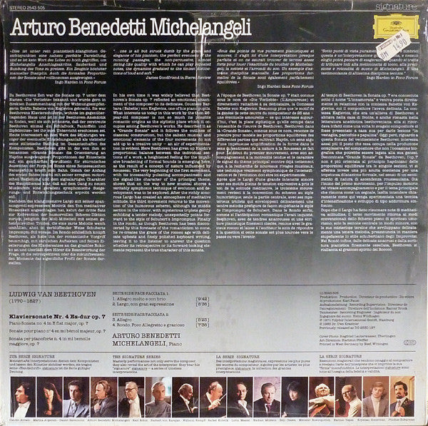 Arturo Benedetti Michelangeli, Ludwig van Beethoven : Klaviersonate / Piano Sonata No.4, Op.7 (LP)