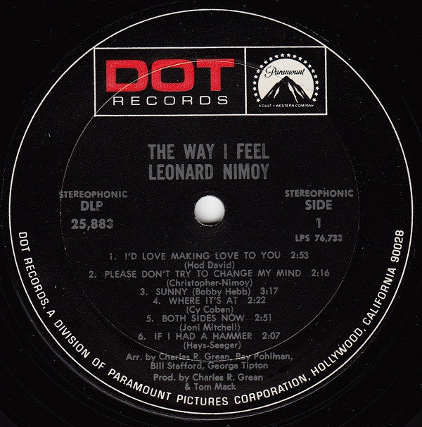 Leonard Nimoy : The Way I Feel (LP, Album, Mon)