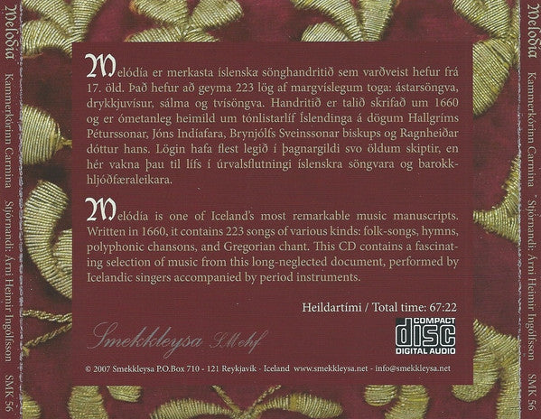Kammerkórinn Carmina, Árni Heimir Ingólfsson : Melodia (CD)