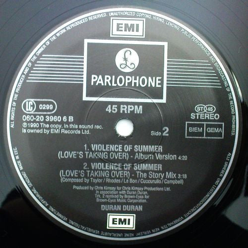 Duran Duran : Violence Of Summer (Love's Taking Over) (12", Maxi, M/Print)