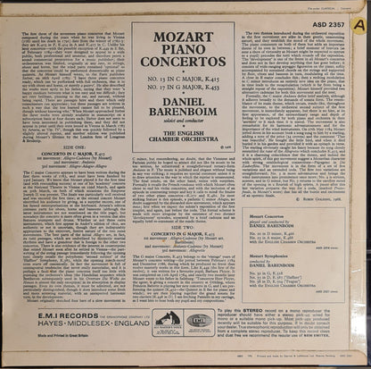 Wolfgang Amadeus Mozart - Daniel Barenboim, English Chamber Orchestra : Piano Concertos: No. 13 In C Major K.415 / No. 17 In G Major K.453 (LP, Album, RP)