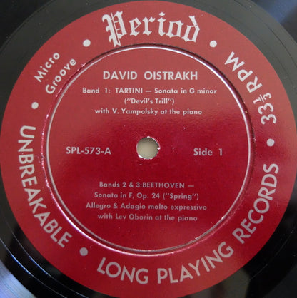 David Oistrach, Vladimir Yampolsky, Lev Oborin - Giuseppe Tartini, Ludwig van Beethoven, Franz Schubert : Tartini: Sonata in G Minor ("Devil's Trill"), Beethoven: Sonata in F Major Op. 24 (Spring), Schubert: Sonata No.5 in A Major, Op.162 (LP)