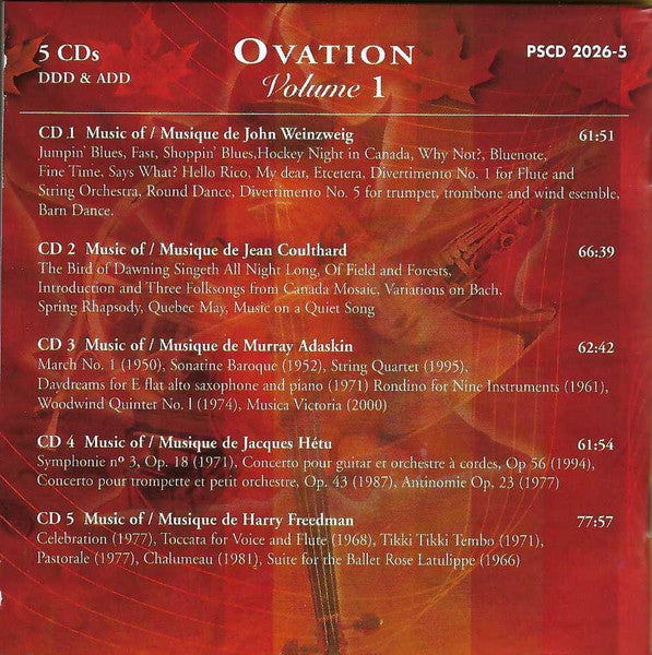 Jean Coulthard, Jacques Hétu, John Weinzweig, Harry Freedman, Murray Adaskin : Ovation Volume 1 (5xCD, Comp)