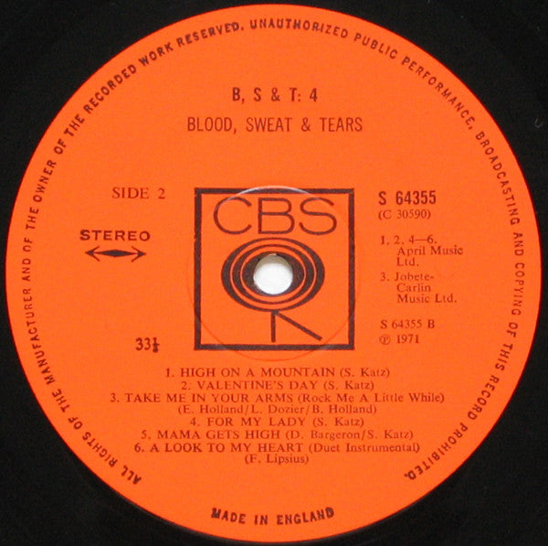 Blood, Sweat And Tears : B, S & T; 4 (LP, Album)