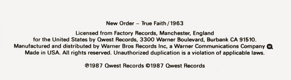 New Order : True Faith / 1963 (12", Maxi, ARC)