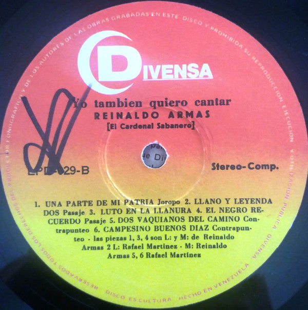 Reynaldo Armas : Yo Tambien Quiero Cantar (LP, Album)