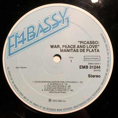 Manitas De Plata : Picasso: War, Peace And Love (LP, Album, RE, Blu)