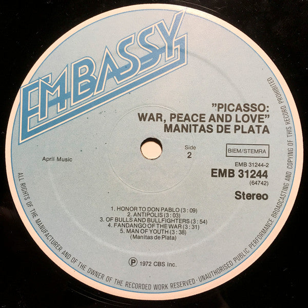 Manitas De Plata : Picasso: War, Peace And Love (LP, Album, RE, Blu)