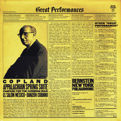 Aaron Copland - Leonard Bernstein, New York Philharmonic : Appalachian Spring Suite / Fanfare For The Common Man / El Salón México / Danzón Cubano (LP, Comp)