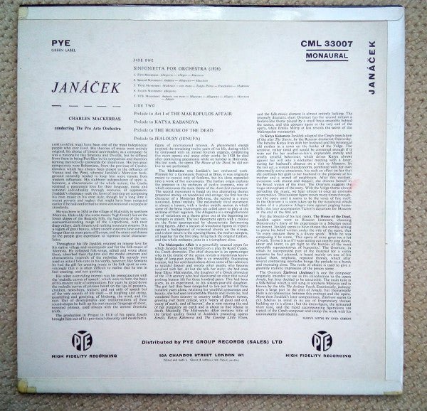 Leoš Janáček, Pro Arte Orchestra Of London, Sir Charles Mackerras : Sinfonietta For Orchestra, Operatic Preludes (LP, Album)