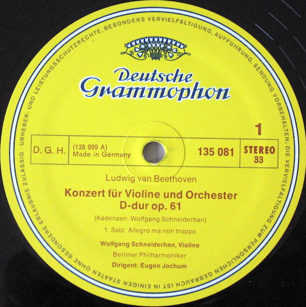 Ludwig van Beethoven - Wolfgang Schneiderhan ‧ Berliner Philharmoniker ‧ Dirigent: Eugen Jochum : Violinkonzert Op. 61 (LP, Album, RP)