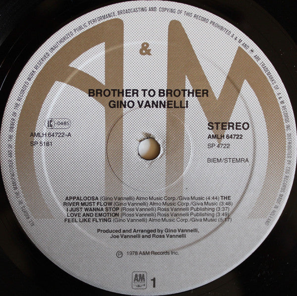 Gino Vannelli : Brother To Brother (LP, Album, Gat)