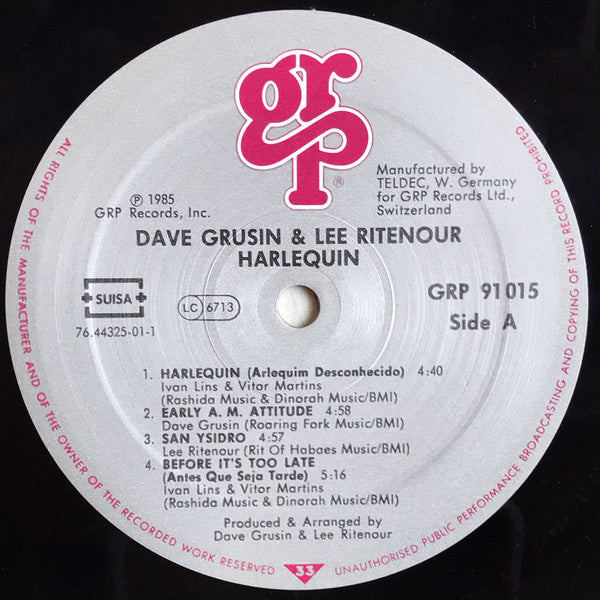 Dave Grusin & Lee Ritenour : Harlequin (LP, Album, DMM)