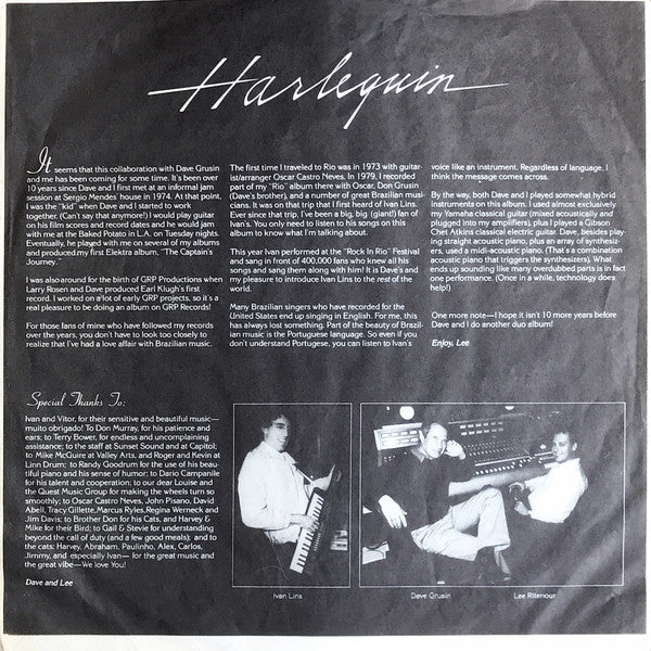 Dave Grusin & Lee Ritenour : Harlequin (LP, Album, DMM)