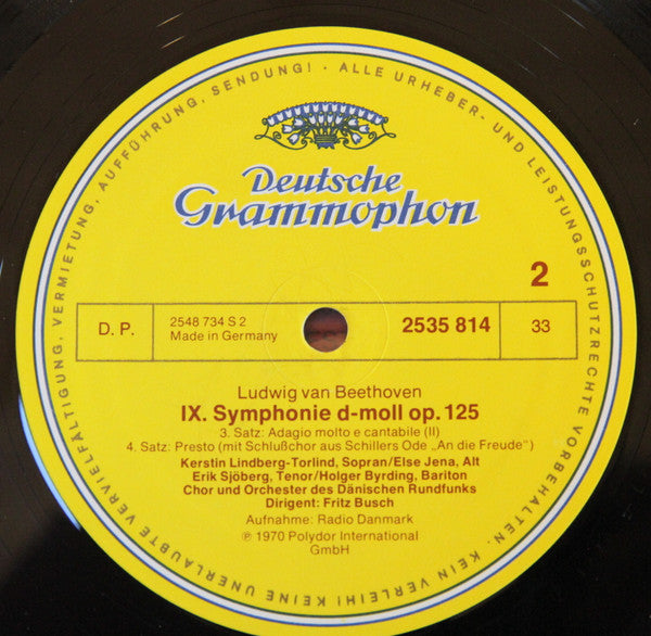 Ludwig van Beethoven - Fritz Busch : Symphonie No.9 In D Minor Op. 125 (LP, Mono, RE)