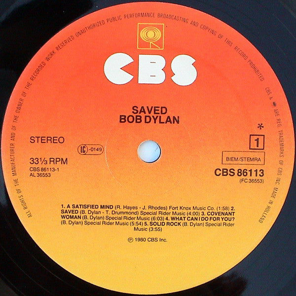 Bob Dylan : Saved (LP, Album, CBS)