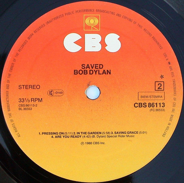 Bob Dylan : Saved (LP, Album, CBS)