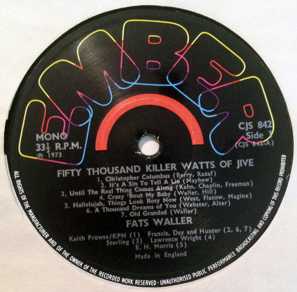 Fats Waller : 50,000 Killer-Watts Of Jive (LP, Album, Comp, Mono, RM)