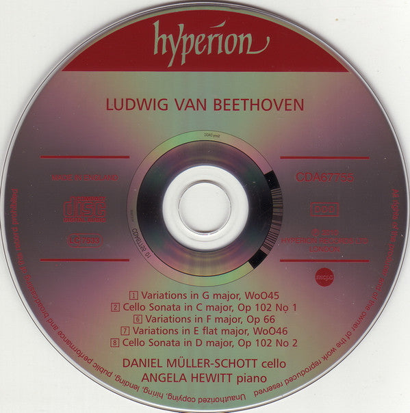 Ludwig van Beethoven, Daniel Müller-Schott, Angela Hewitt : Cello Sonatas Op 102 ~ Variations Op 66, WoO45 & 46 (Volume 2) (CD, Album)