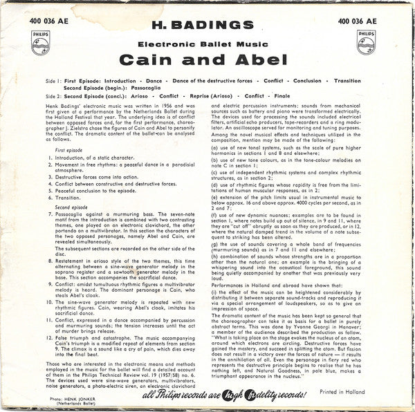 Henk Badings : Electronic Ballet Music "Cain And Abel" (7", Mono)